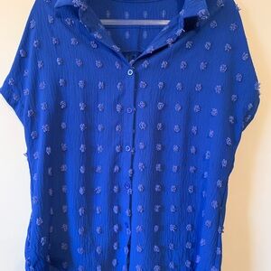 Elegant Royal Blue Textured Button Down Shirt